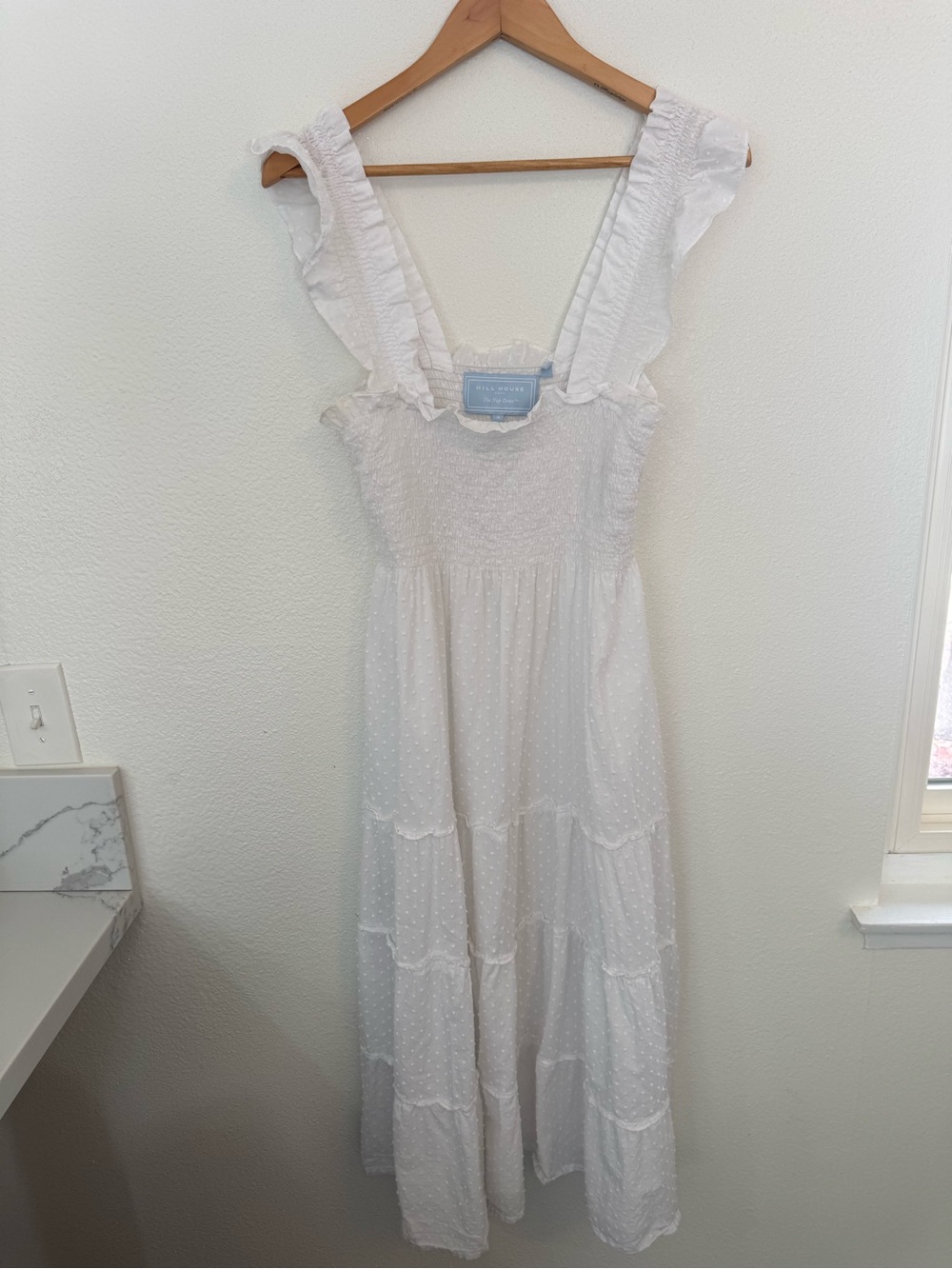 Hill House Home Ellie Nap Dress White Swiss Dot Sz Small